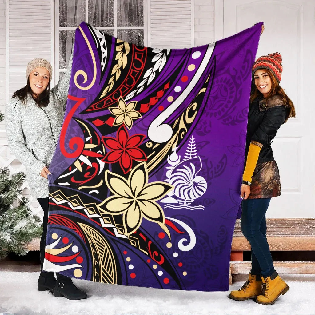 New Caledonia Premium Blanket - Tribal Flower With Special Turtles Purple Color