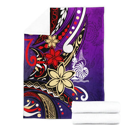 New Caledonia Premium Blanket - Tribal Flower With Special Turtles Purple Color