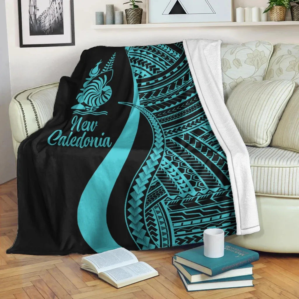 New Caledonia Premium Blanket - Turquoise Polynesian Tentacle Tribal Pattern Crest