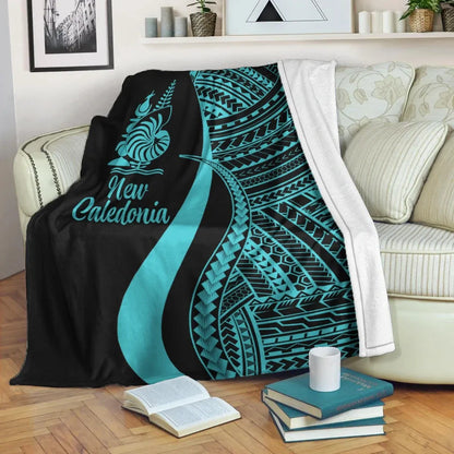 New Caledonia Premium Blanket - Turquoise Polynesian Tentacle Tribal Pattern Crest