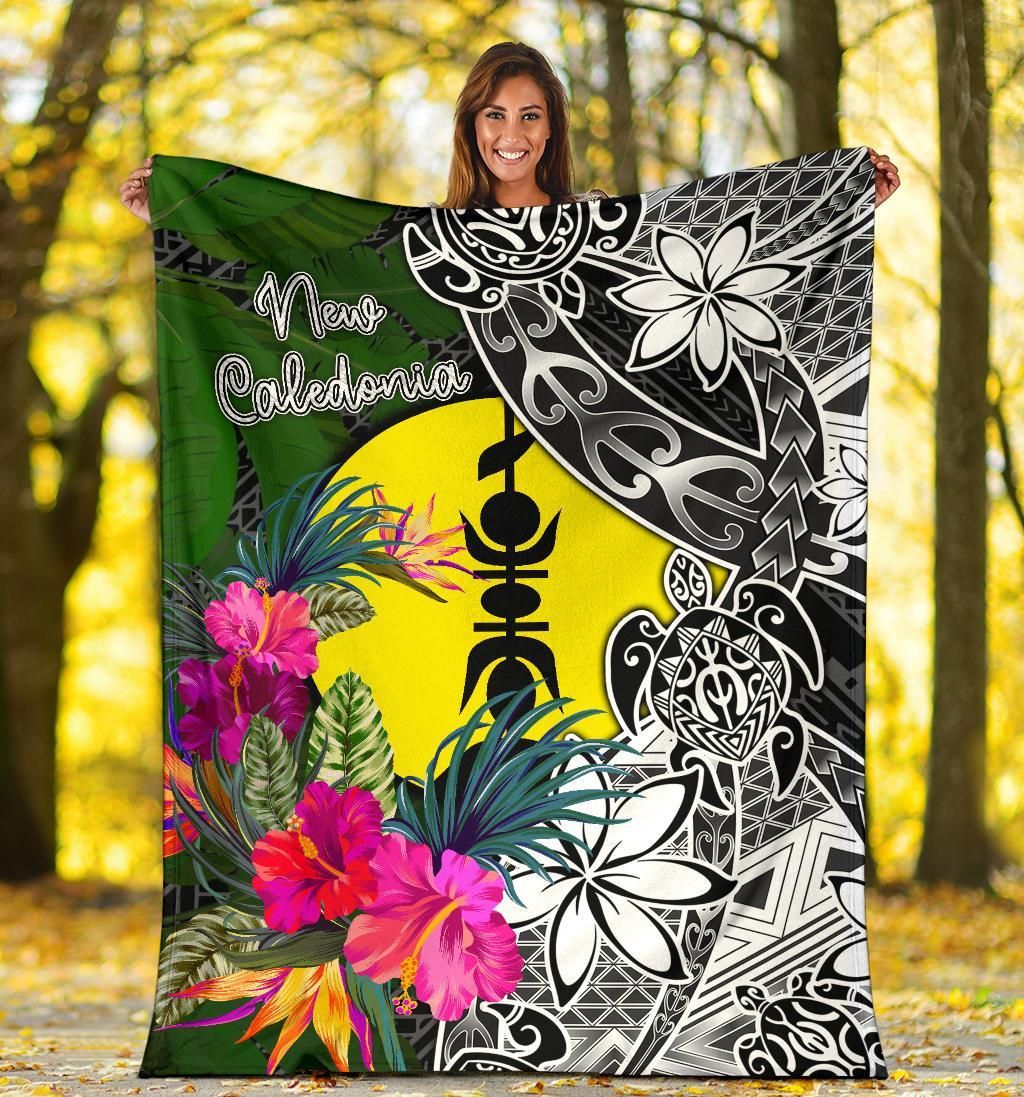 New Caledonia Premium Blanket - Turtle Plumeria Banana Leaf