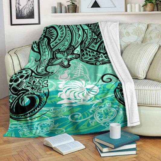 New Caledonia Premium Blanket - Vintage Floral Pattern Green Color