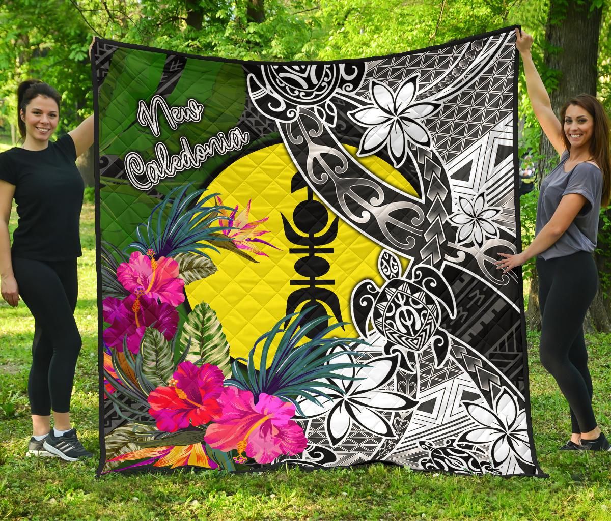 New Caledonia Premium Quilt - Turtle Plumeria Banana Leaf