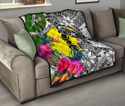 New Caledonia Premium Quilt White - Turtle Plumeria Banana Leaf