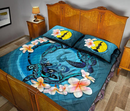 New Caledonia Polynesian Quilt Bed Set - Blue Plumeria Animal Tattoo