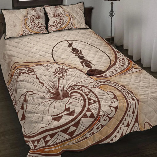 New Caledonia Quilt Bed Set - Hibiscus Flowers Vintage Style