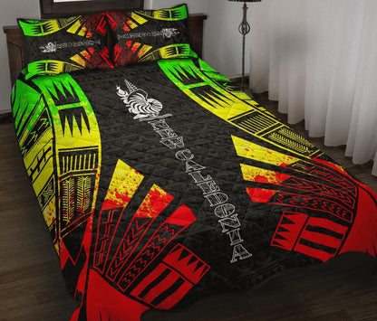New Caledonia Quilt Bed Set - New Caledonia Coat Of Arms & Polynesian Reggae Tattoo Style