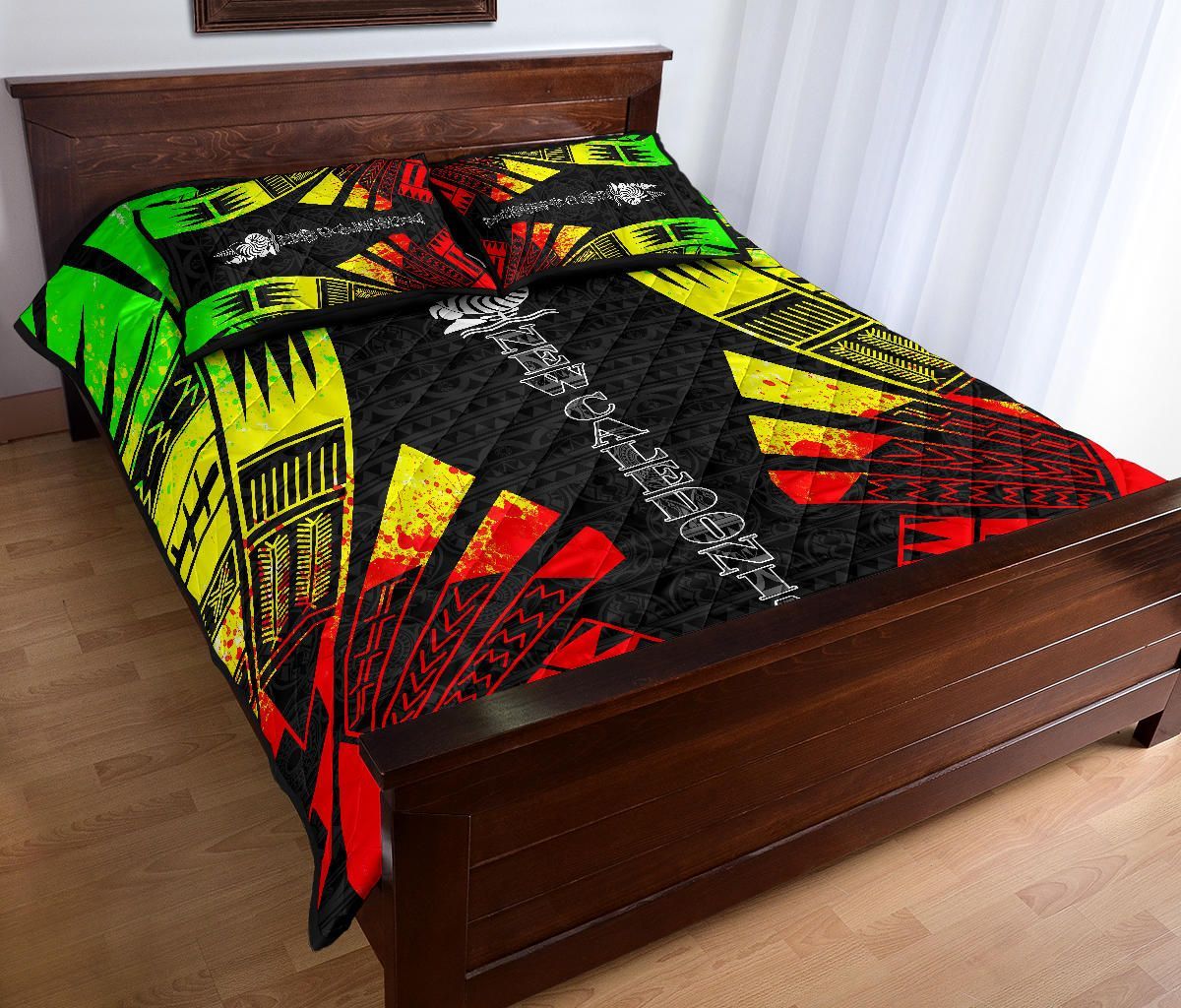 New Caledonia Quilt Bed Set - New Caledonia Coat Of Arms & Polynesian Reggae Tattoo Style