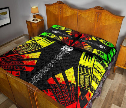 New Caledonia Quilt Bed Set - New Caledonia Coat Of Arms & Polynesian Reggae Tattoo Style
