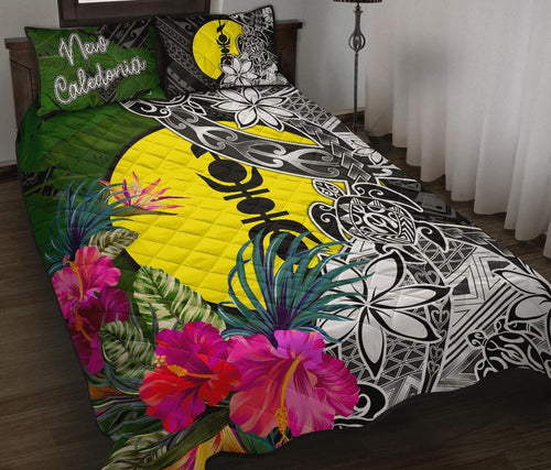 New Caledonia Quilt Bed Set - Turtle Plumeria Banana Leaf