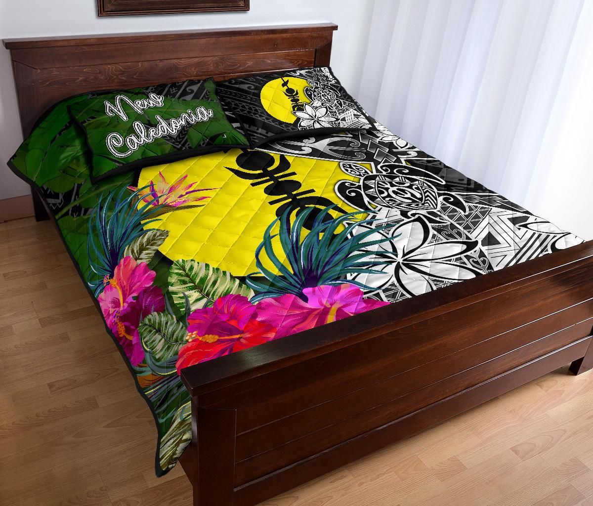 New Caledonia Quilt Bed Set - Turtle Plumeria Banana Leaf
