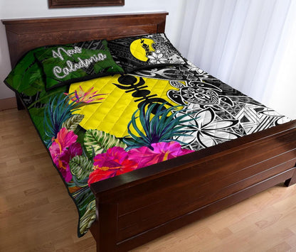 New Caledonia Quilt Bed Set - Turtle Plumeria Banana Leaf