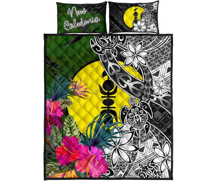 New Caledonia Quilt Bed Set - Turtle Plumeria Banana Leaf