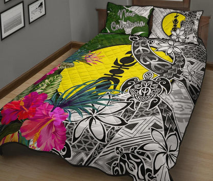 New Caledonia Quilt Bed Set White - Turtle Plumeria Banana Leaf