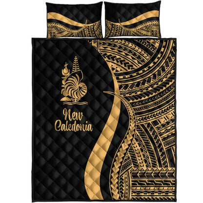 New Caledonia Quilt Bed Set - Gold Polynesian Tentacle Tribal Pattern
