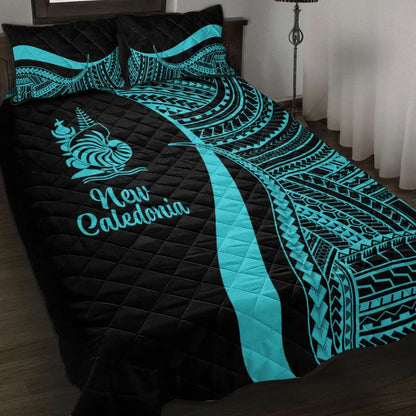 New Caledonia Quilt Bed Set - Turquoise Polynesian Tentacle Tribal Pattern