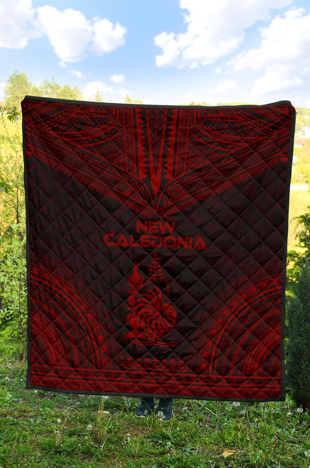 New Caledonia Premium Quilt - New Caledonia Coat Of Arms Polynesian Chief Dark Red Version