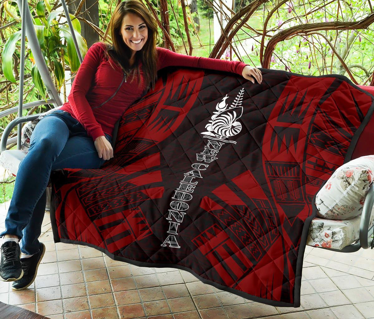 New Caledonia Premium Quilt - New Caledonia Coat Of Arms Polynesian Red Tattoo