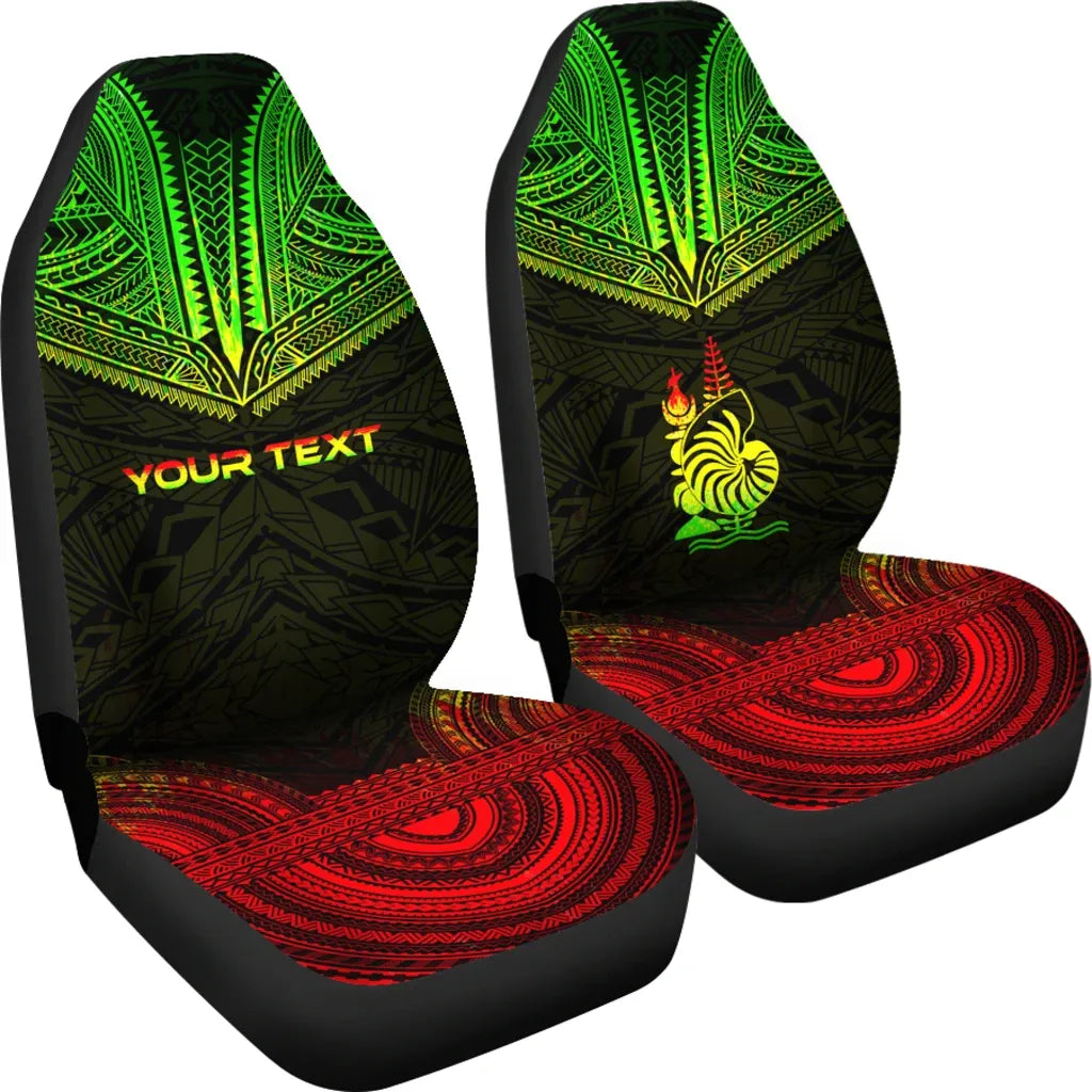 New Caledonia Custom Personalised Car Seat Cover - New Caledonia Coat Of Arms Polynesian Chief Tattoo Reggae Version