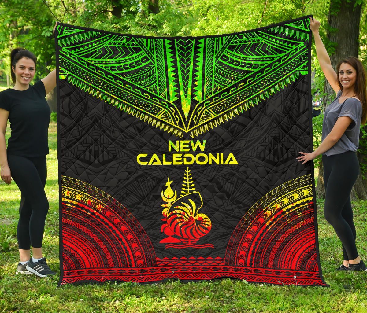 New Caledonia Premium Quilt - New Caledonia Coat Of Arms Polynesian Chief Reggae Version