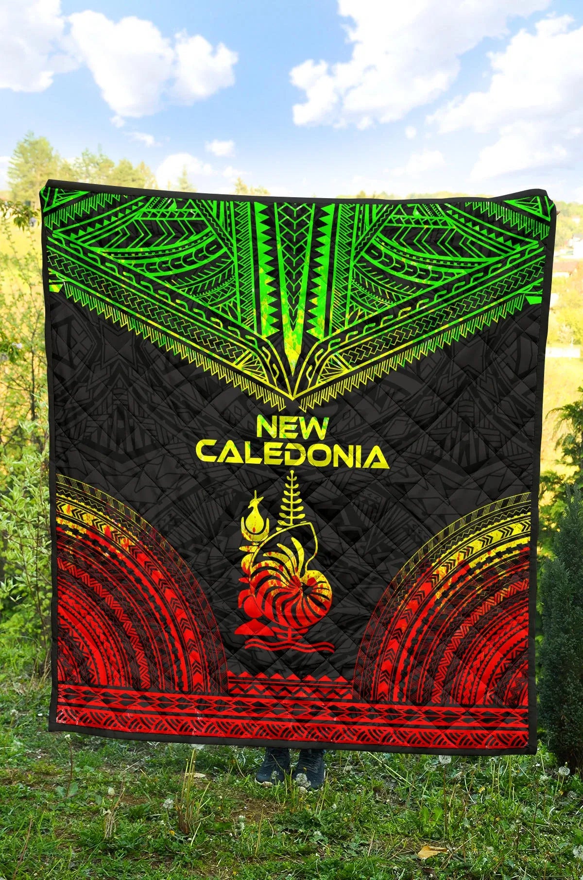 New Caledonia Premium Quilt - New Caledonia Coat Of Arms Polynesian Chief Reggae Version