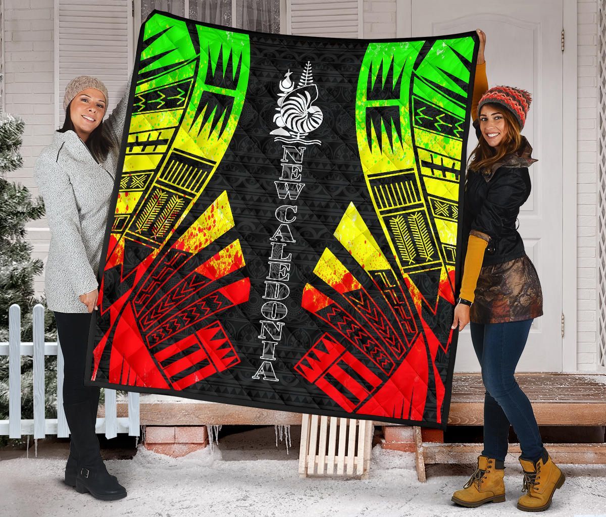 New Caledonia Premium Quilt - New Caledonia Coat Of Arms Polynesian Reggae Tattoo