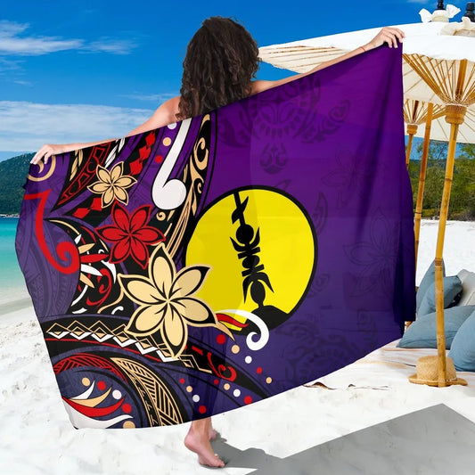 New Caledonia Sarong - Tribal Flower With Special Turtles Purple Color