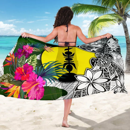 New Caledonia Sarong White - Turtle Plumeria Banana Leaf