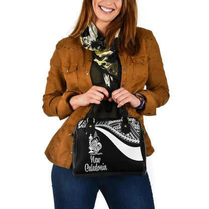 New Caledonia Shoulder Handbag - White Polynesian Tentacle Tribal Pattern Crest