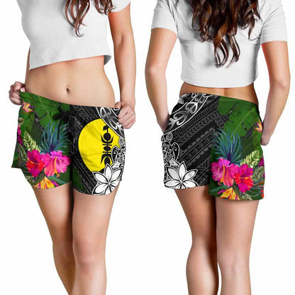 New Caledonia Women Shorts - Turtle Plumeria Banana Leaf