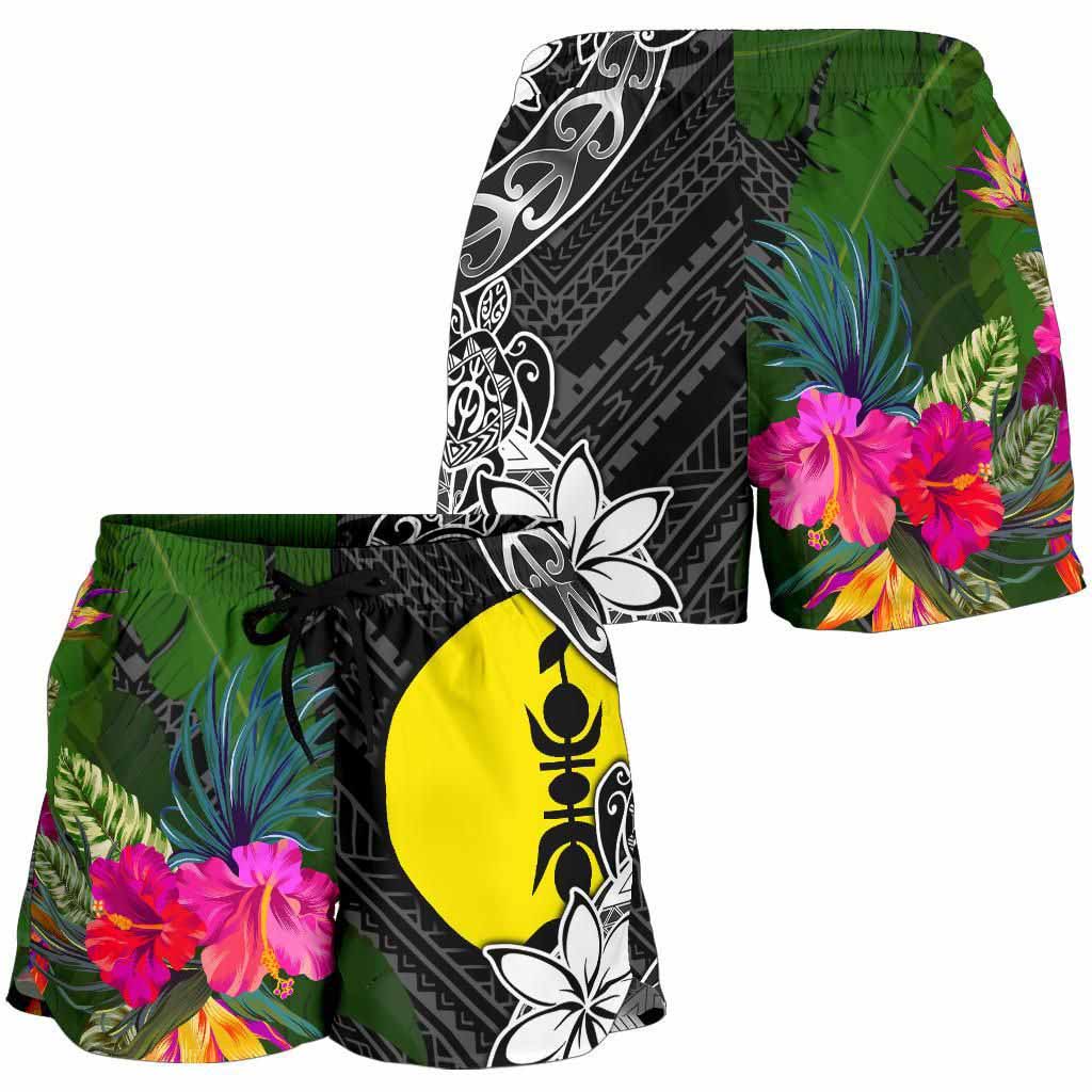 New Caledonia Women Shorts - Turtle Plumeria Banana Leaf