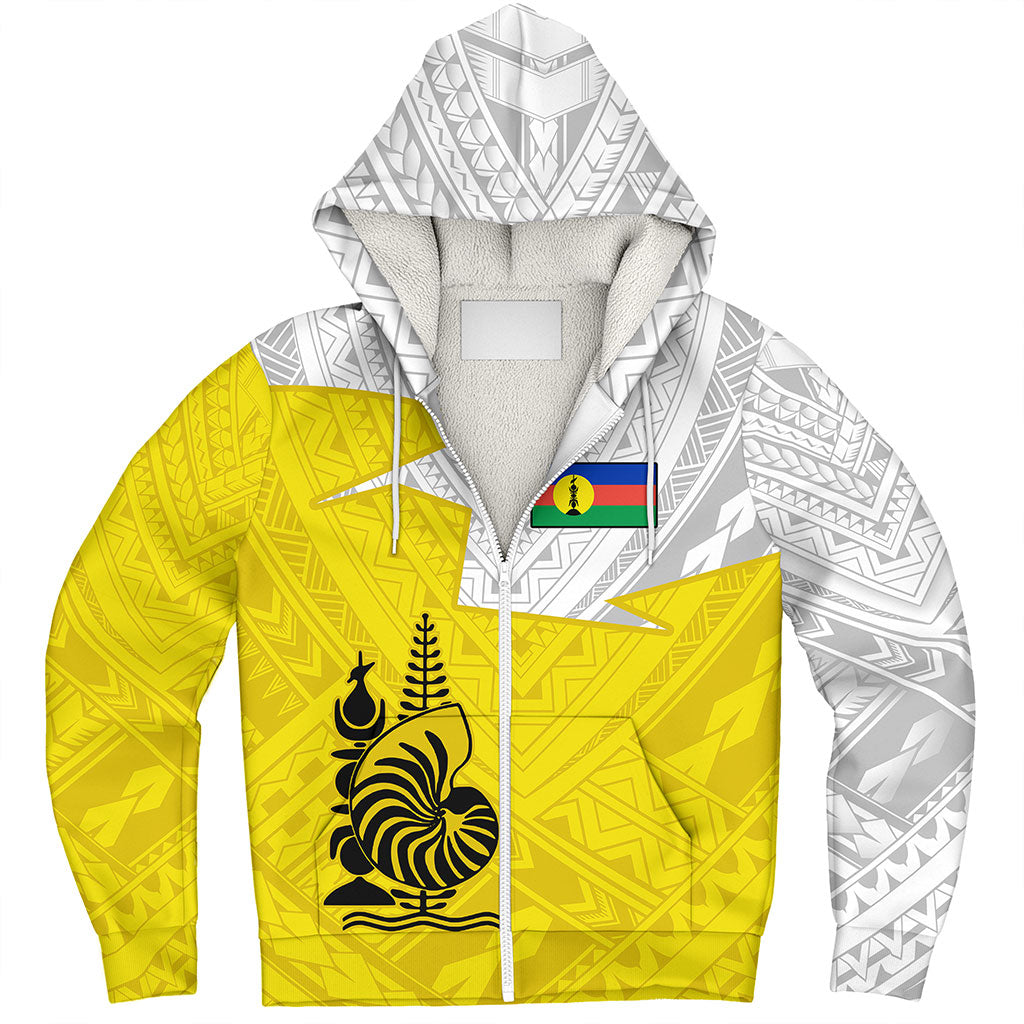 New Caledonia Sherpa Hoodie Polynesian Tattoo Flag And Coat Of Arms