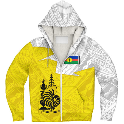 New Caledonia Sherpa Hoodie Polynesian Tattoo Flag And Coat Of Arms