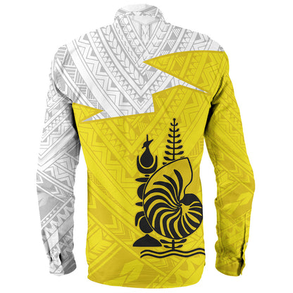 New Caledonia Long Sleeve Shirt Polynesian Tattoo Flag And Coat Of Arms