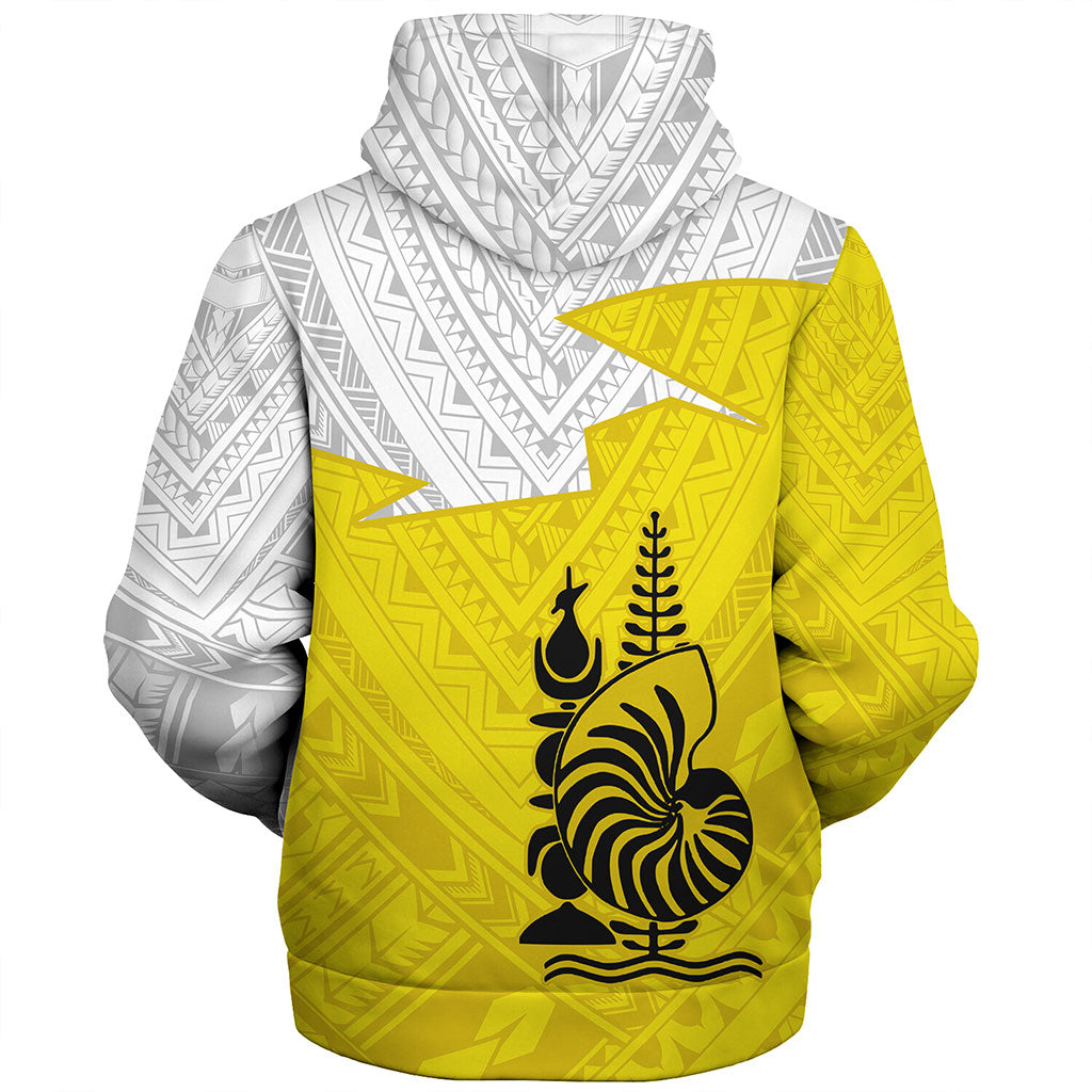 New Caledonia Sherpa Hoodie Polynesian Tattoo Flag And Coat Of Arms