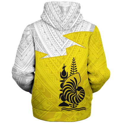 New Caledonia Sherpa Hoodie Polynesian Tattoo Flag And Coat Of Arms