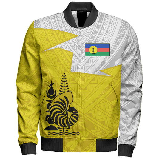 New Caledonia Bomber Jacket Polynesian Tattoo Flag And Coat Of Arms