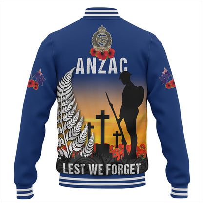 New Zealand Baseball Jacket Anzac Army And Maori Silver Fern Poppy Sunset Style