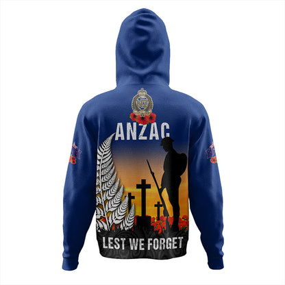 New Zealand Hoodie Anzac Army And Maori Silver Fern Poppy Sunset Style