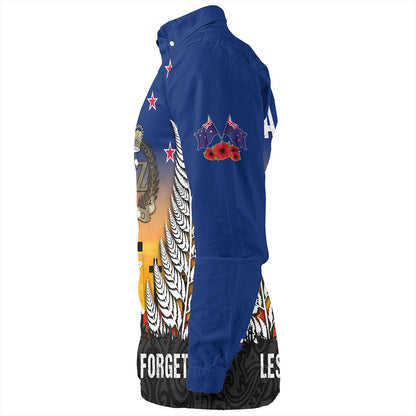 New Zealand Long Sleeve Shirt Anzac Army And Maori Silver Fern Poppy Sunset Style
