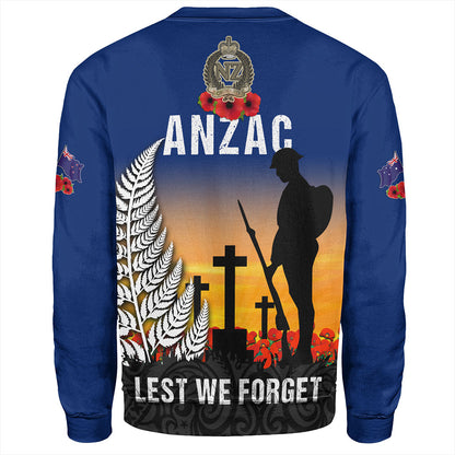 New Zealand Sweatshirt Anzac Army And Maori Silver Fern Poppy Sunset Style