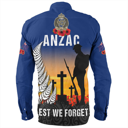 New Zealand Long Sleeve Shirt Anzac Army And Maori Silver Fern Poppy Sunset Style