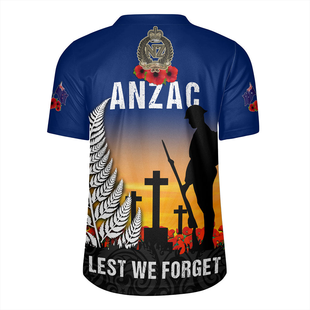 New Zealand Rugby Jersey Anzac Army And Maori Silver Fern Poppy Sunset Style