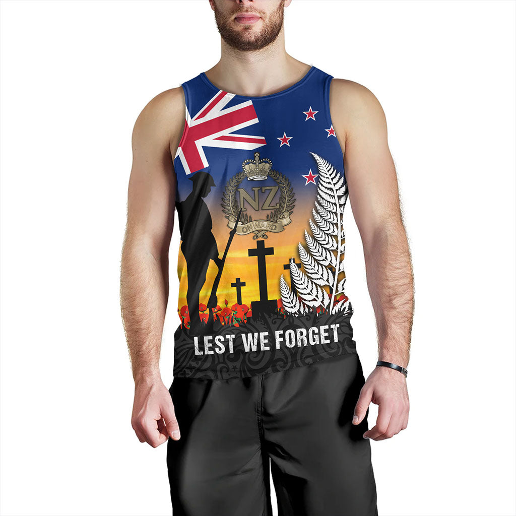 New Zealand Tank Top Anzac Army And Maori Silver Fern Poppy Sunset Style