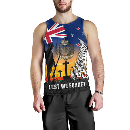 New Zealand Tank Top Anzac Army And Maori Silver Fern Poppy Sunset Style