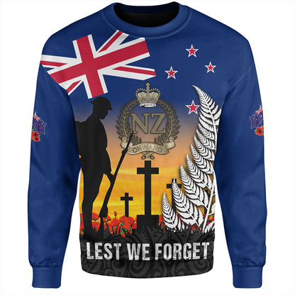 New Zealand Sweatshirt Anzac Army And Maori Silver Fern Poppy Sunset Style