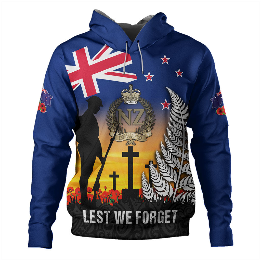 New Zealand Hoodie Anzac Army And Maori Silver Fern Poppy Sunset Style