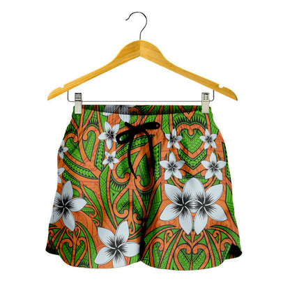New Zealand Women Shorts Maori Pattern Plumeria