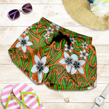 New Zealand Women Shorts Maori Pattern Plumeria