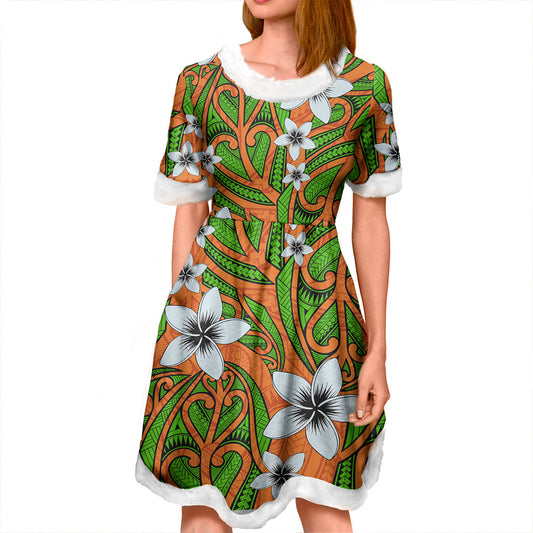 New Zealand Women and Kid Christmas Dress Maori Pattern Plumeria